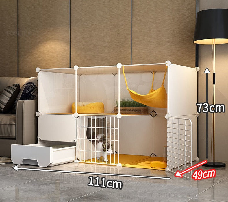 Indoor Cat Cage with Litter Box - 111X49X73cm