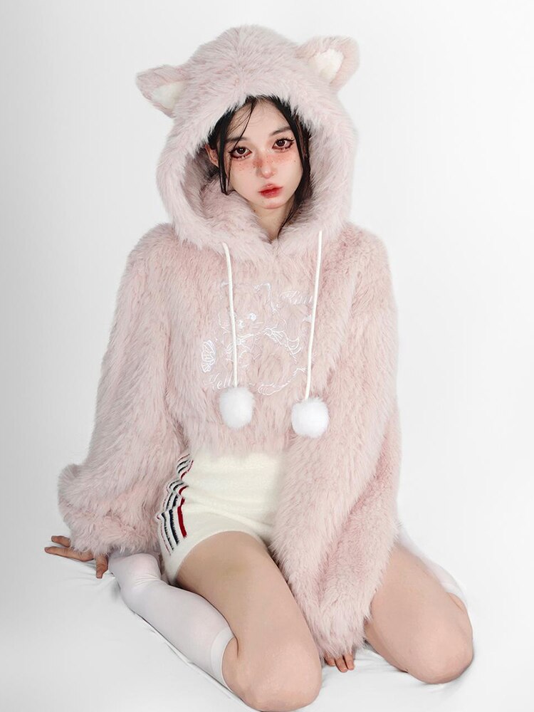 Pink cat sale hoodie with ears