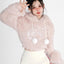 Kawaii Cat Ears Pink Plush Cropped Hoodie