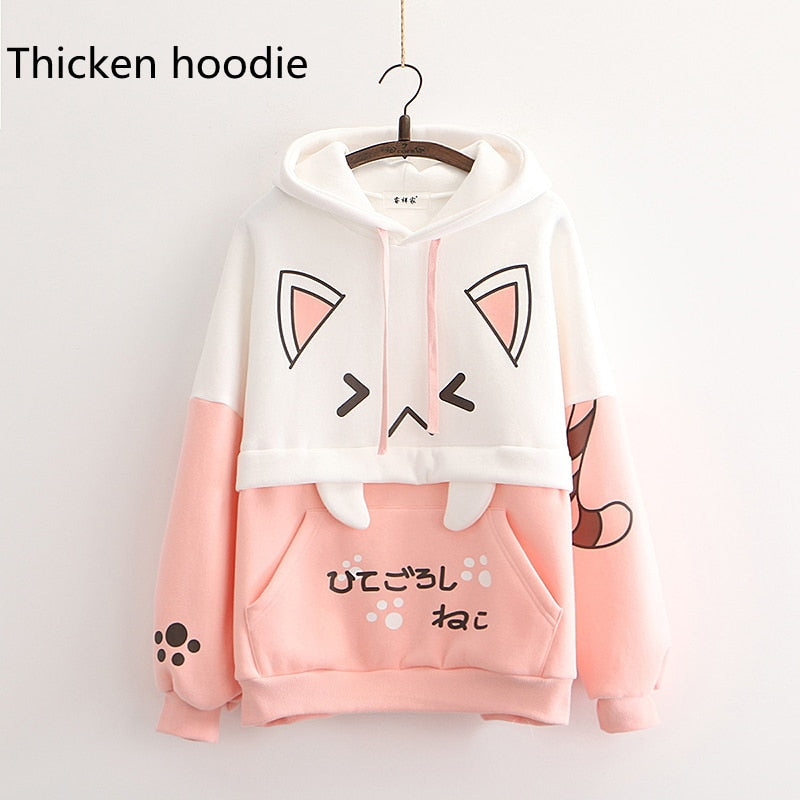 Kawaii Cat hoodie - Pink Longsleeve / One Size