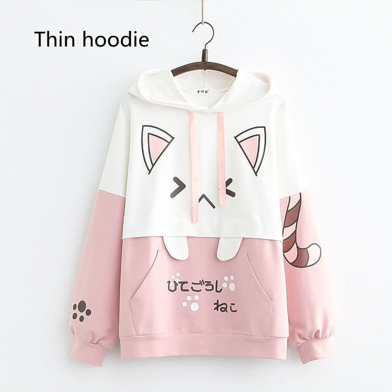 Kawaii Cat hoodie - Thin pink Longsleeve / One Size
