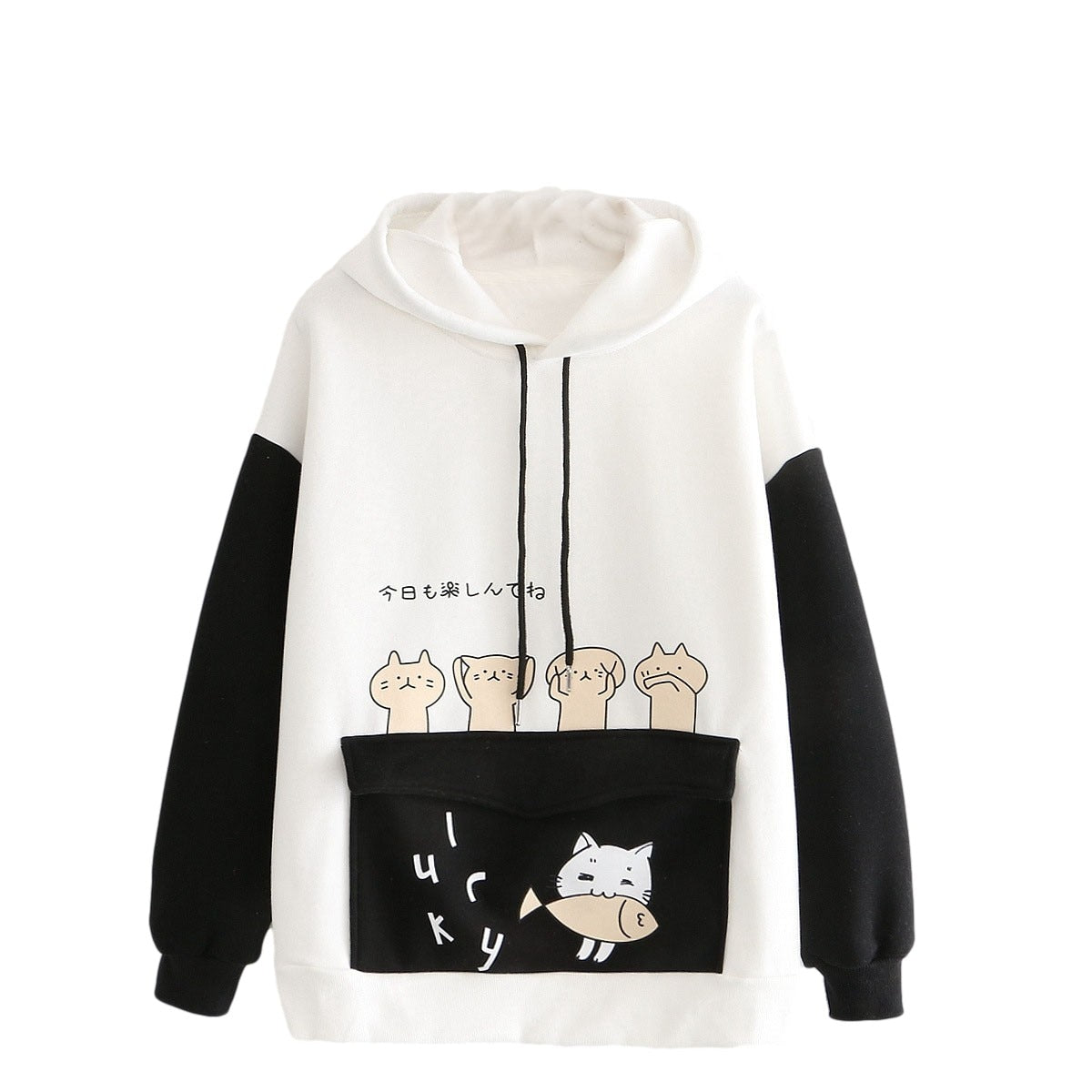 Kawaii Japanese Cat hoodie - Black / S