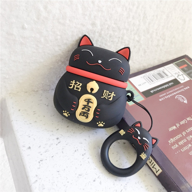 Lucky Cat Airpod Case - Black / for AirPods 1 - Cat airpod