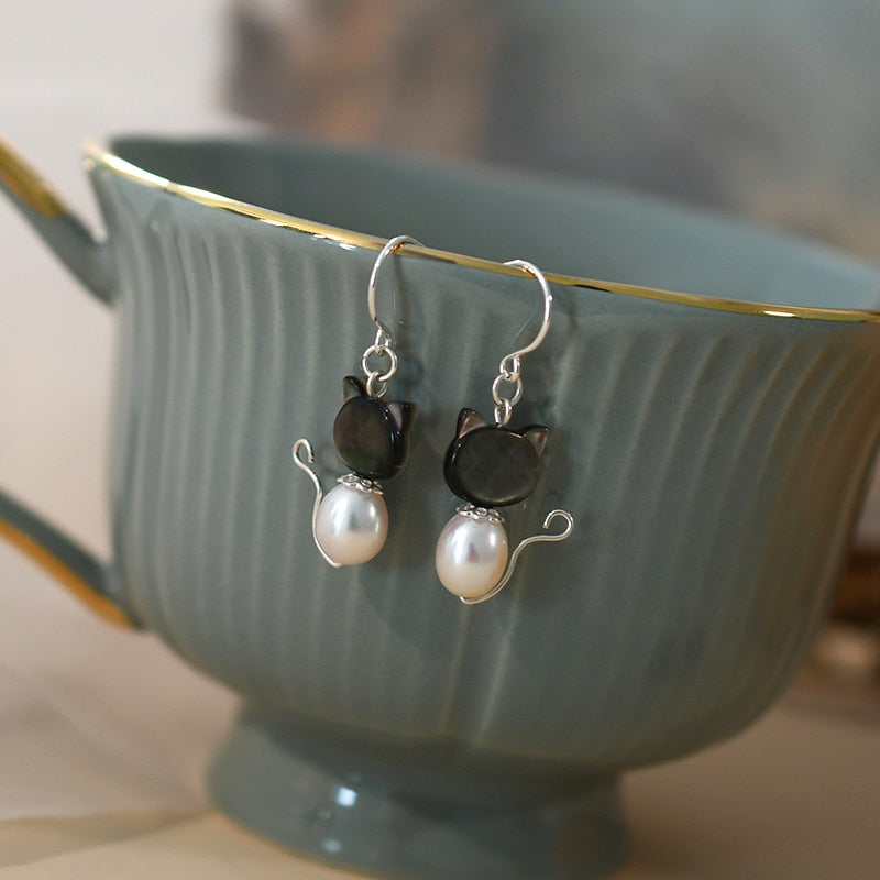 Jewel Cat Earrings - Black and White Cat - Cat earrings