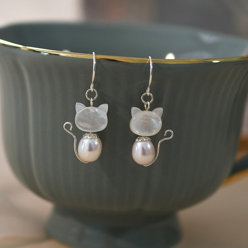 Jewel Cat Earrings - White Cat - Cat earrings