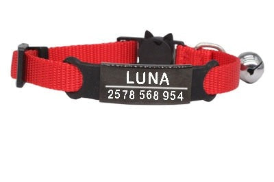 Personalized Cat Collar with Bell - Red