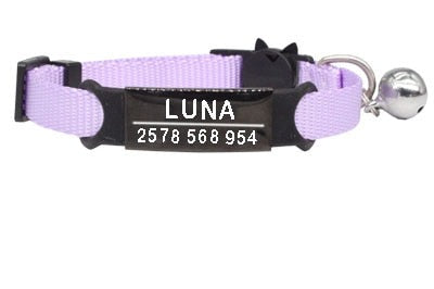 Personalized Cat Collar with Bell - Lavender