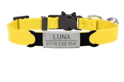 Personalized Cat Collar with Bell - Yellow