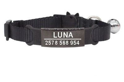 Personalized Cat Collar with Bell - Black