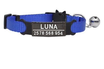 Personalized Cat Collar with Bell - MidnightBlue