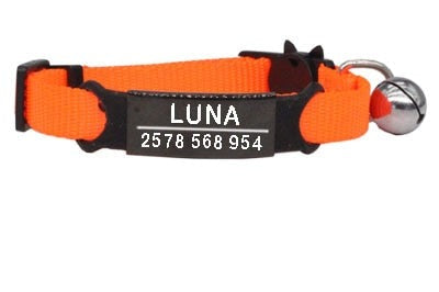 Personalized Cat Collar with Bell - Orange