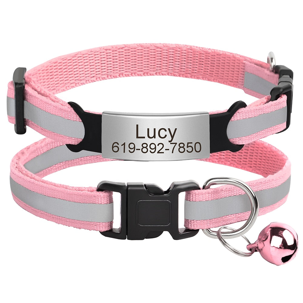 Personalized Reflective Cat Collar - Pink / M