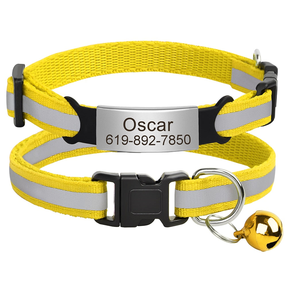 Personalized Reflective Cat Collar - Yellow / M
