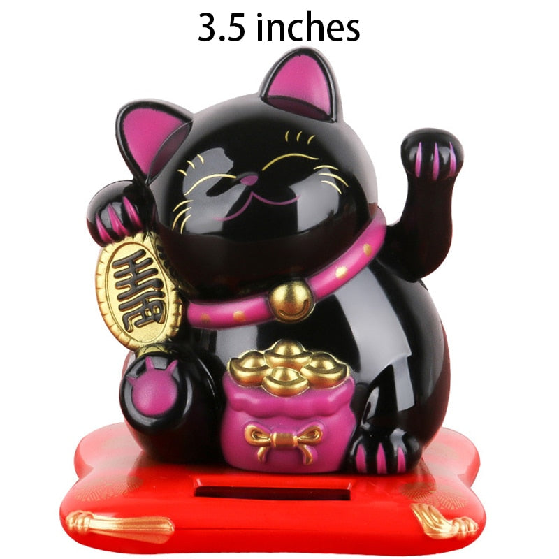 Solar Powered Lucky Cat - 3.5 inch (Black) - Solar Powered