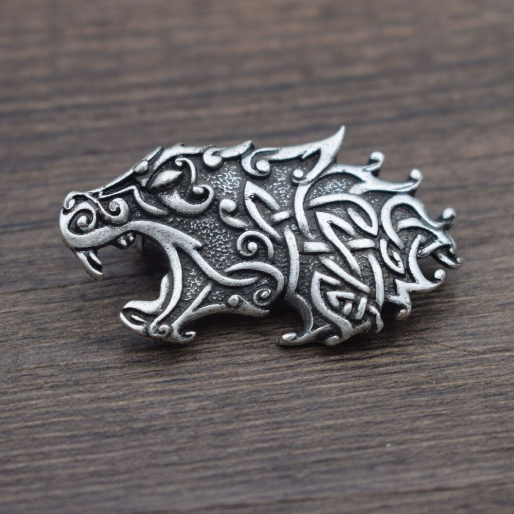 Broșă de pisică celtică din argint sterling