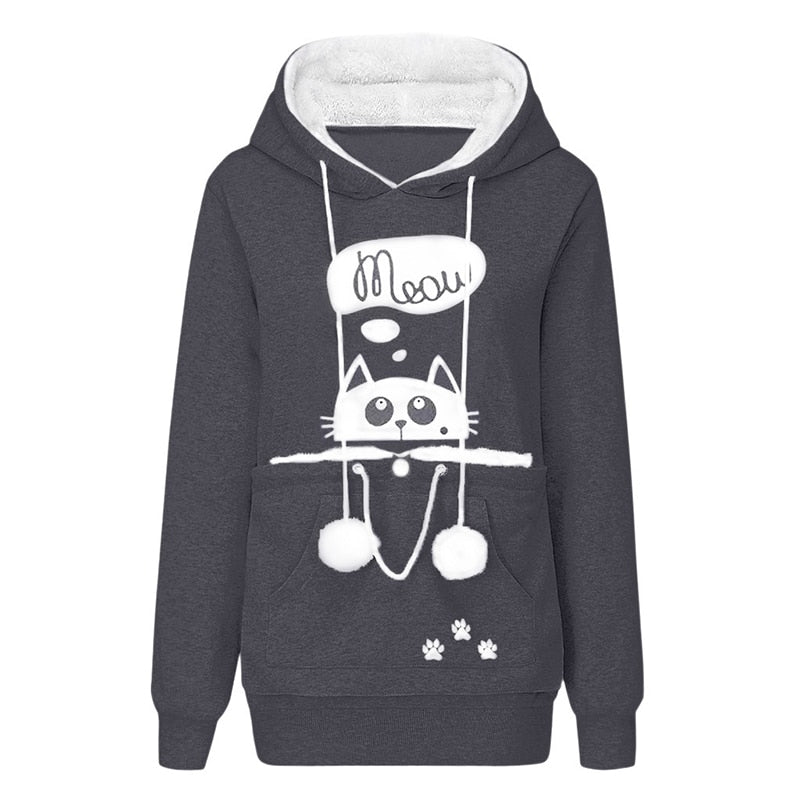 Sweatshirt cat pouch hoodie - Gray / S