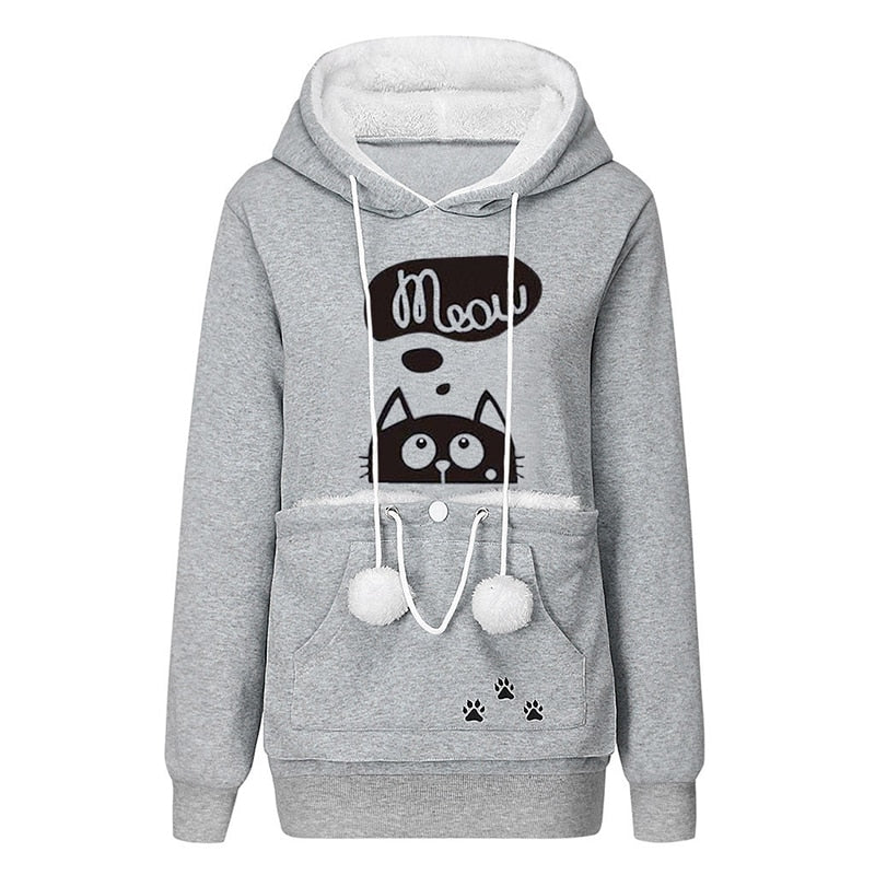 Sweatshirt cat pouch hoodie - Light Gray / S