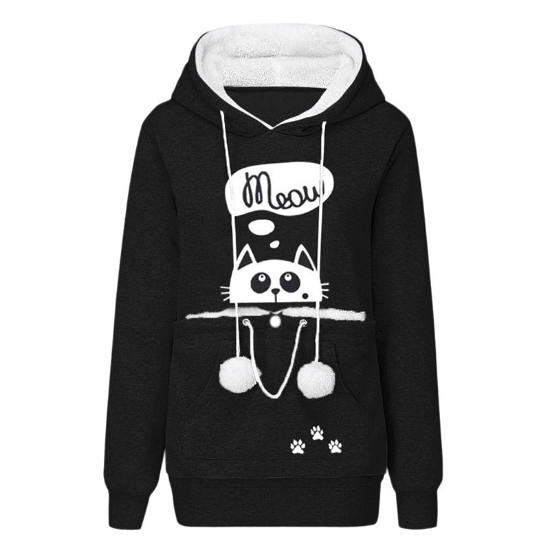Sweatshirt cat pouch hoodie - Black / S
