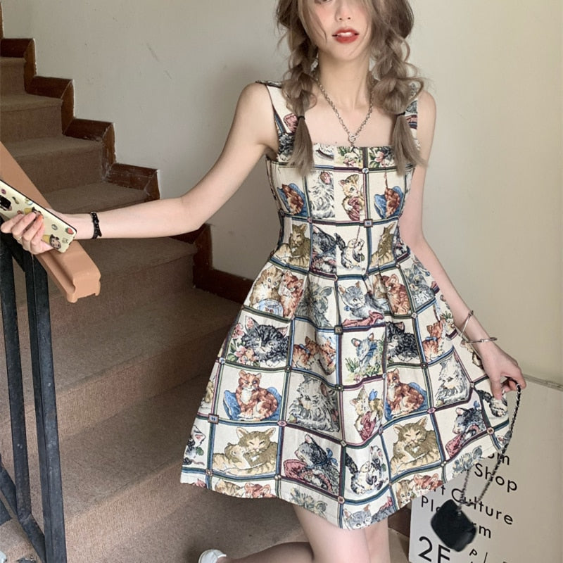 Vintage Cat Dress - XS - Cat Dress