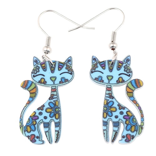 Abstract Cat Earrings - Blue - Cat earrings
