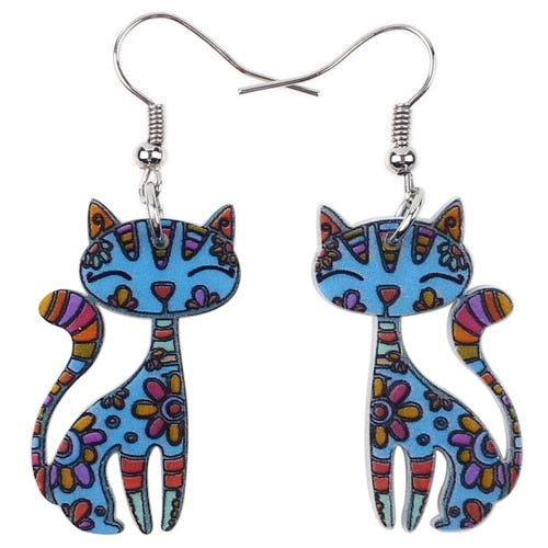 Abstract Cat Earrings - Dark Blue - Cat earrings