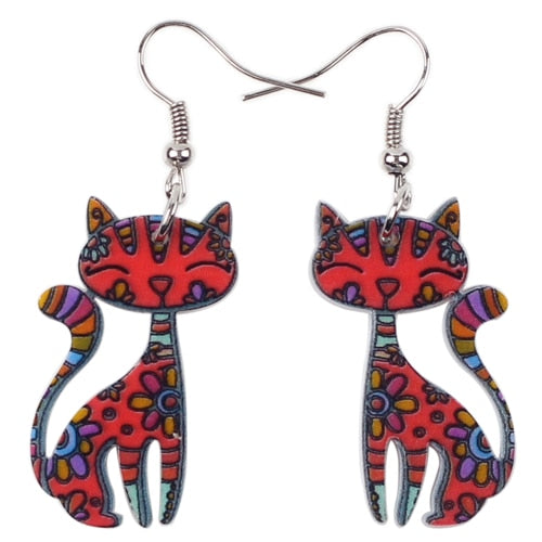Abstract Cat Earrings - Red - Cat earrings