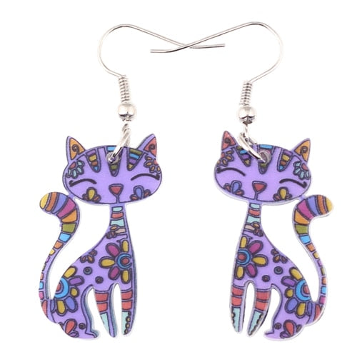 Abstract Cat Earrings - Purple - Cat earrings