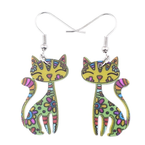 Abstract Cat Earrings - Green - Cat earrings