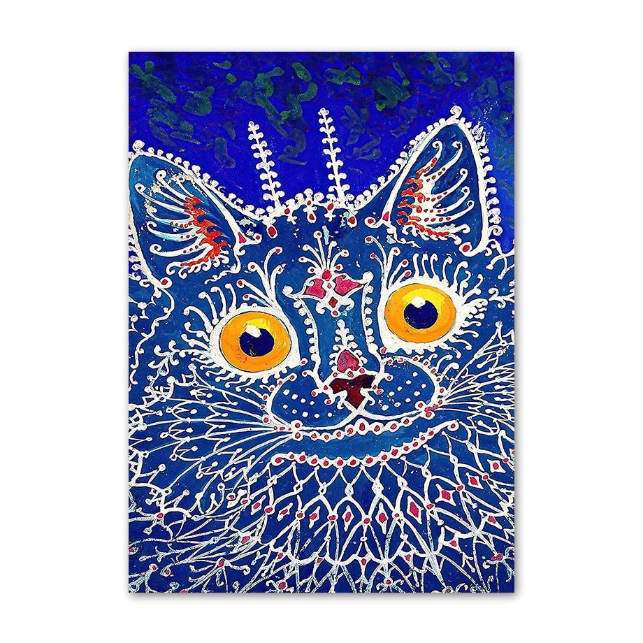 Abstract Cat Painting - 10x15cm No Frame / Blue