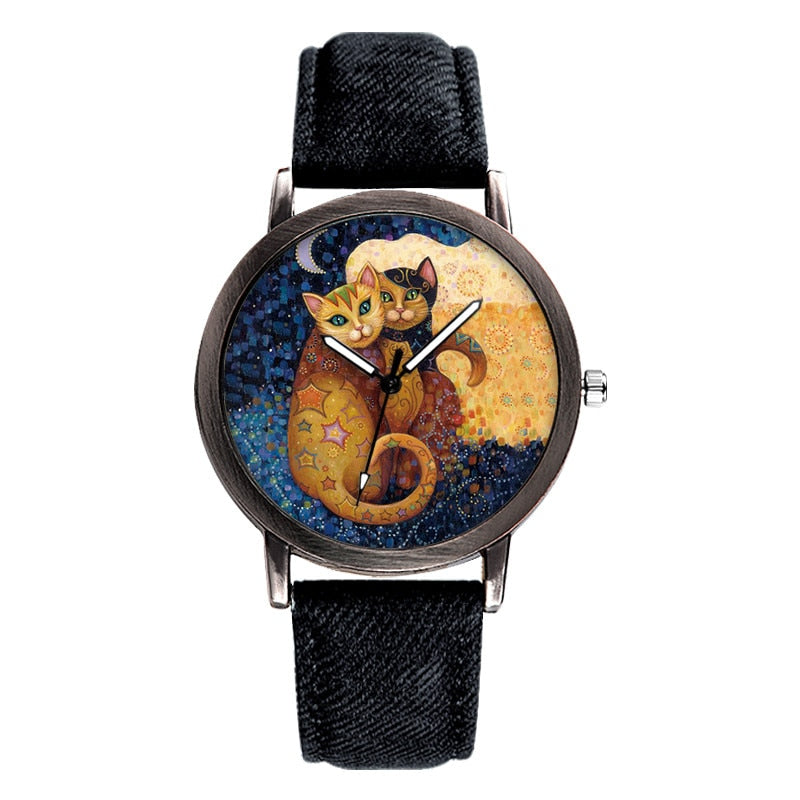 Abstract Cat Watch - Black - Cat Watch