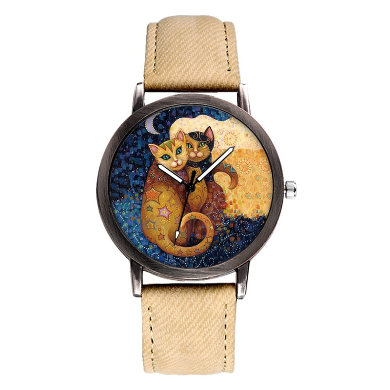 Abstract Cat Watch - Beige - Cat Watch