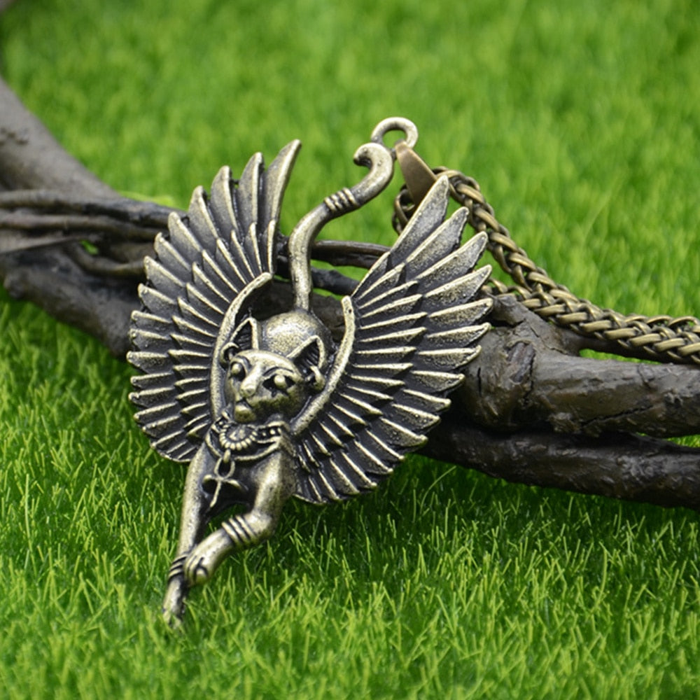 Angel Cat Necklace - Bronze - Cat necklace