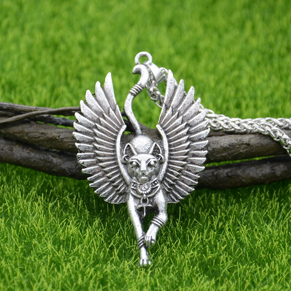 Angel Cat Necklace - Silver - Cat necklace