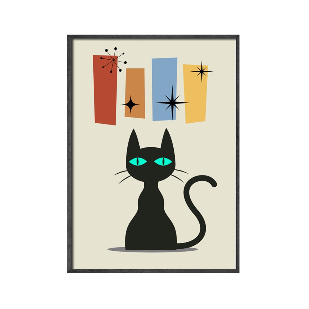 Atomic Cat Wall Art - 13x18CM No Frame / Black