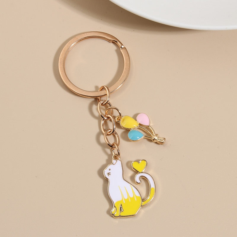 Balloon Cat Keychain - Yellow - Cat Keychains