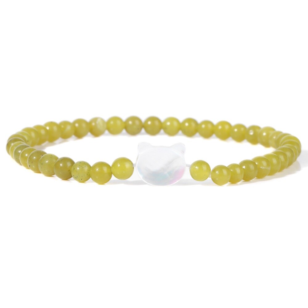 Beaded Cat Bracelet - Lemon Chalcedony / 17cm - Cat bracelet