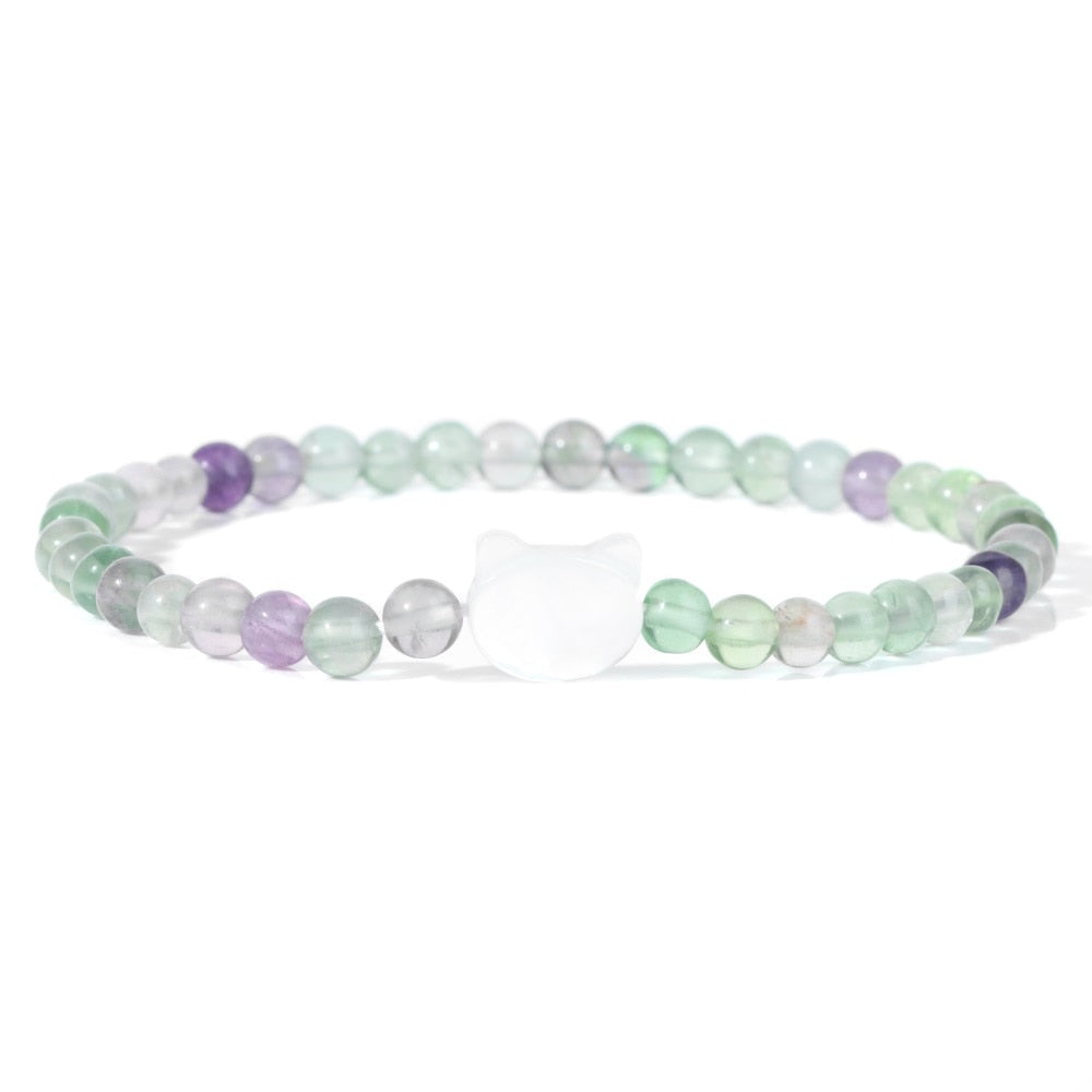 Beaded Cat Bracelet - Colorful Fluorite / 17cm - Cat