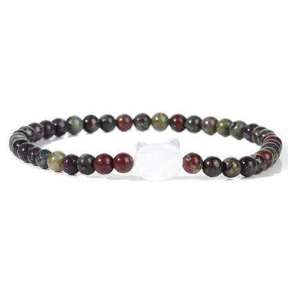 Beaded Cat Bracelet - Dragon Blood Stone / 17cm - Cat