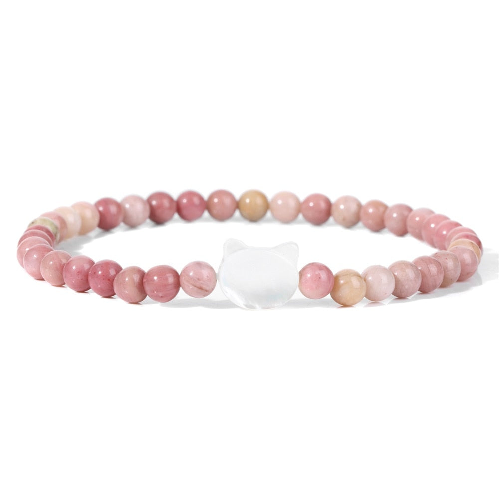 Beaded Cat Bracelet - Rhodochrosite / 17cm - Cat bracelet