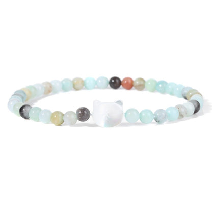 Beaded Cat Bracelet - Amazonite / 17cm - Cat bracelet