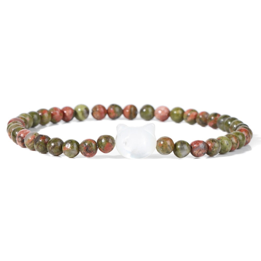 Beaded Cat Bracelet - Unakite / 17cm - Cat bracelet