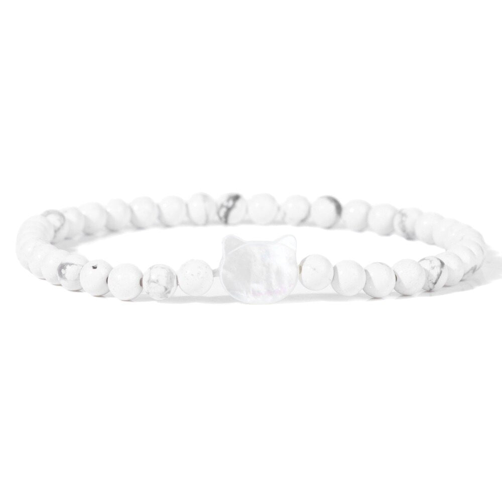 Beaded Cat Bracelet - White Howlite / 17cm - Cat bracelet