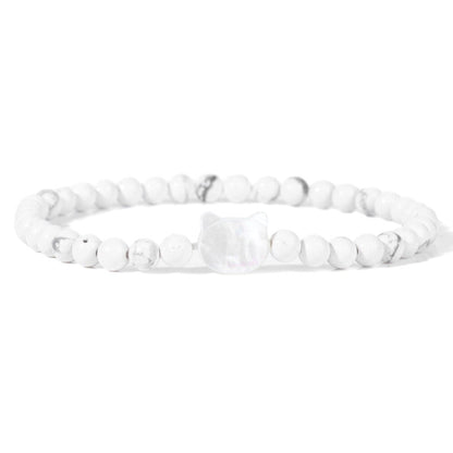 Beaded Cat Bracelet - White Howlite / 17cm - Cat bracelet