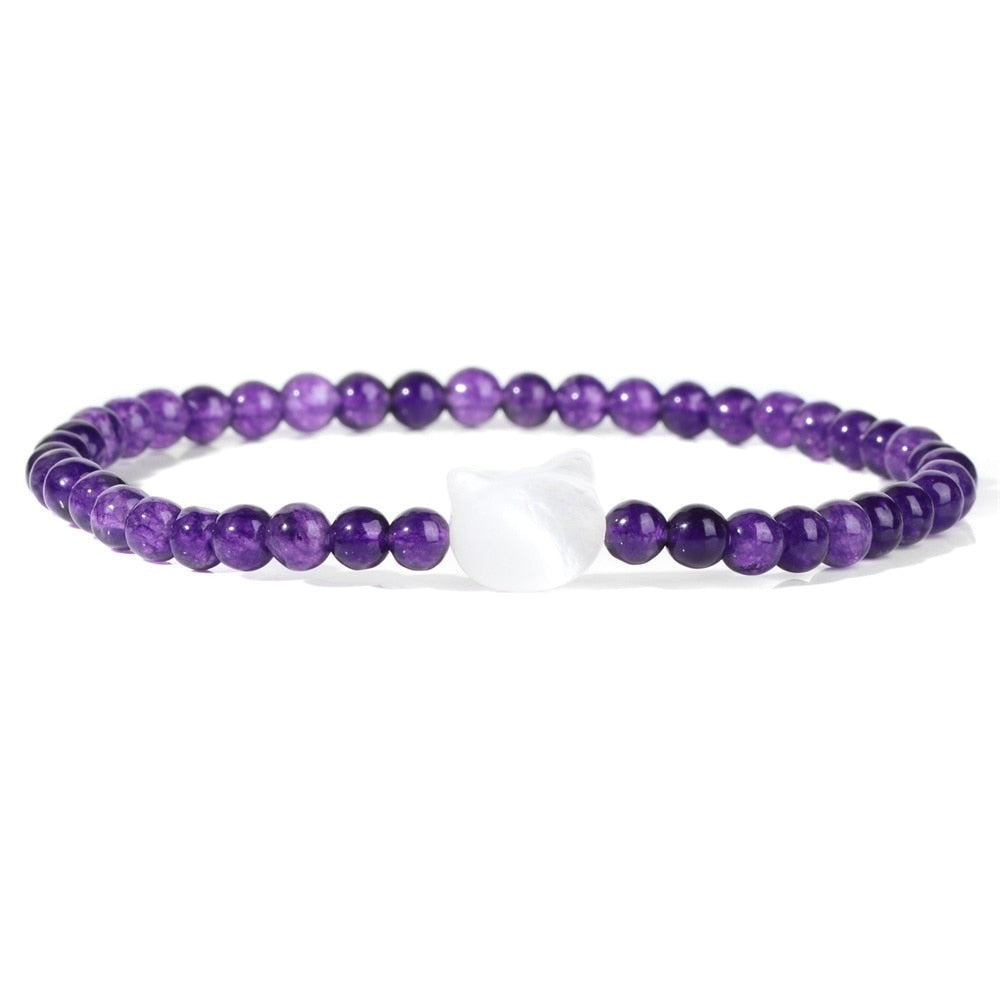 Beaded Cat Bracelet - Amethyst / 17cm - Cat bracelet