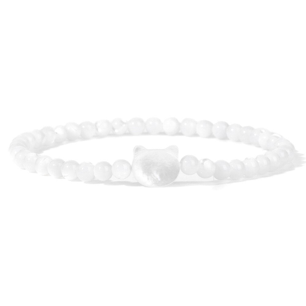 Beaded Cat Bracelet - White Shell / 17cm - Cat bracelet
