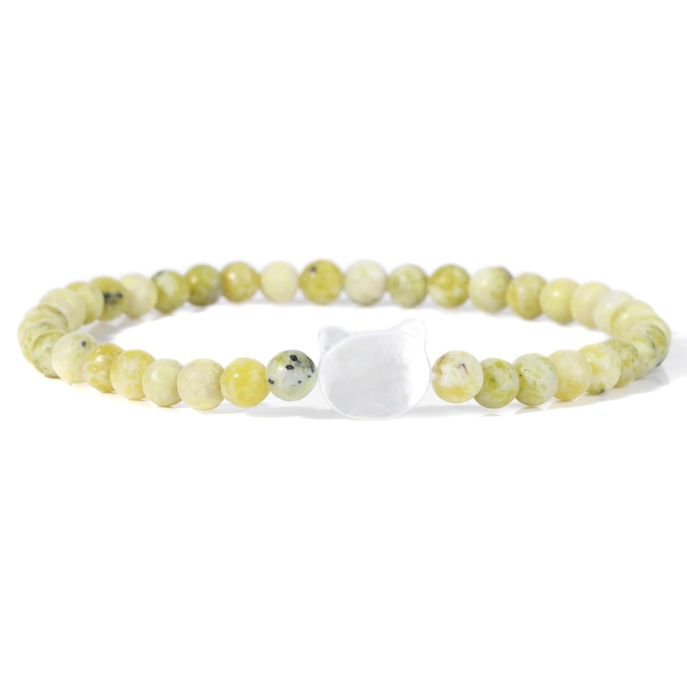 Beaded Cat Bracelet - Yellow Howlite / 17cm - Cat bracelet