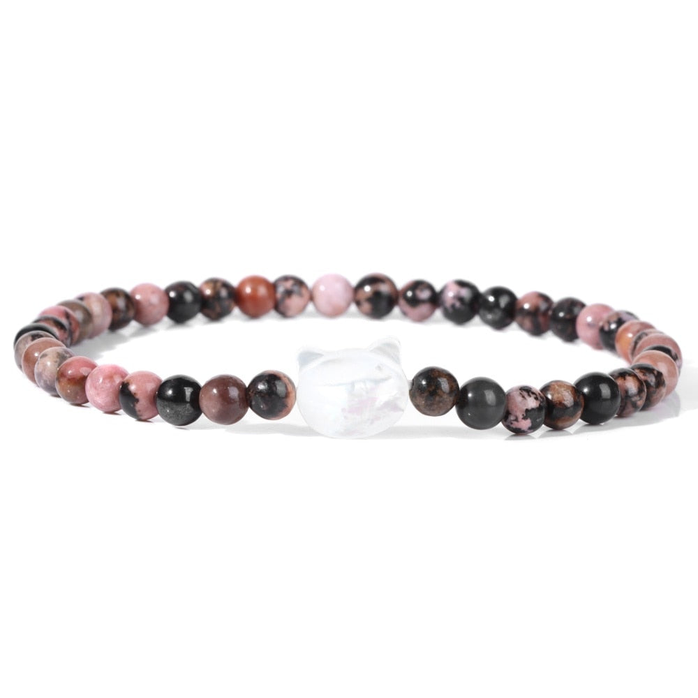 Beaded Cat Bracelet - Rhodonite / 17cm - Cat bracelet