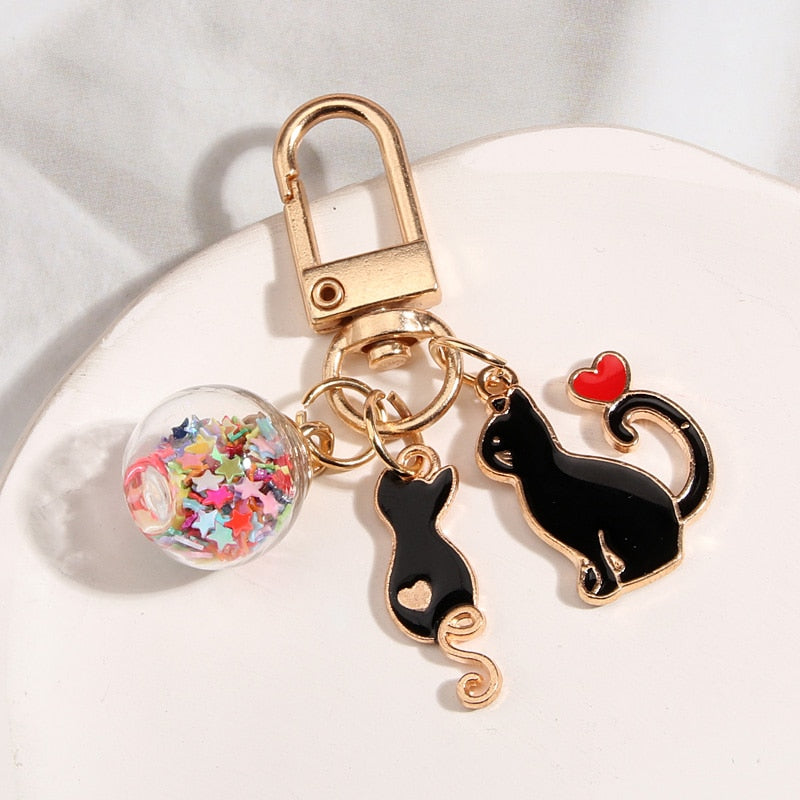 Beaded Cat Keychain - Black - Cat Keychains