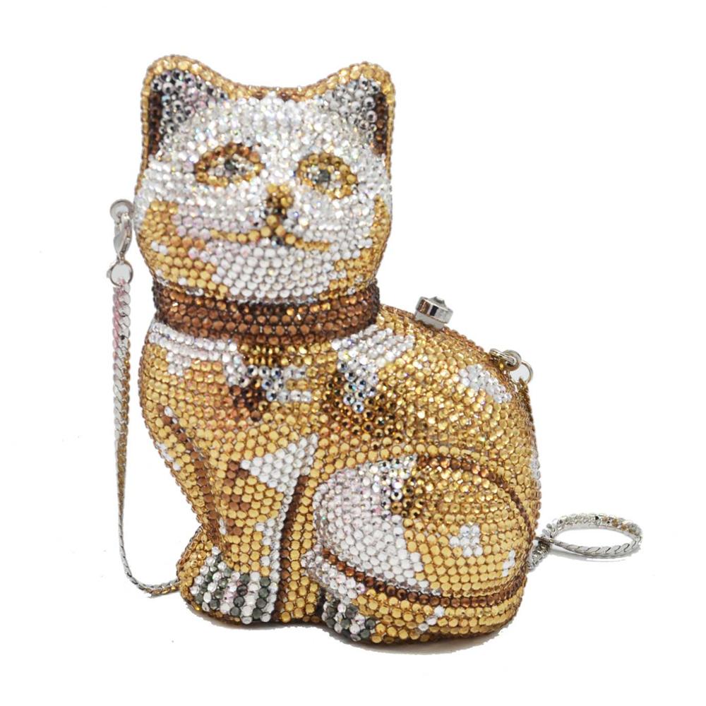 Beaded Crossbody Cat Purse - Gold - Cat purse