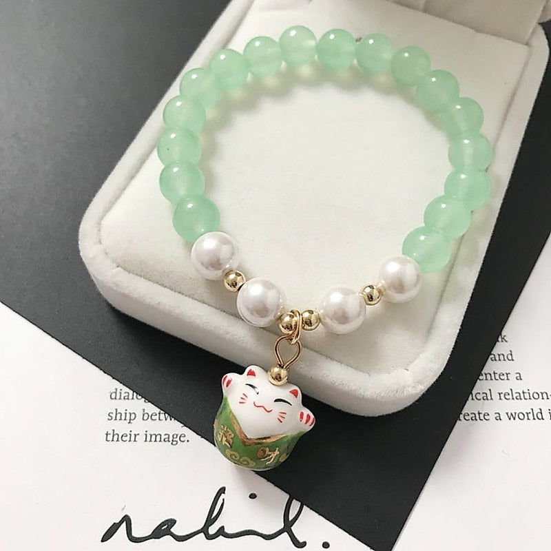 Beaded Japanese Cat Bracelet - Cat bracelet